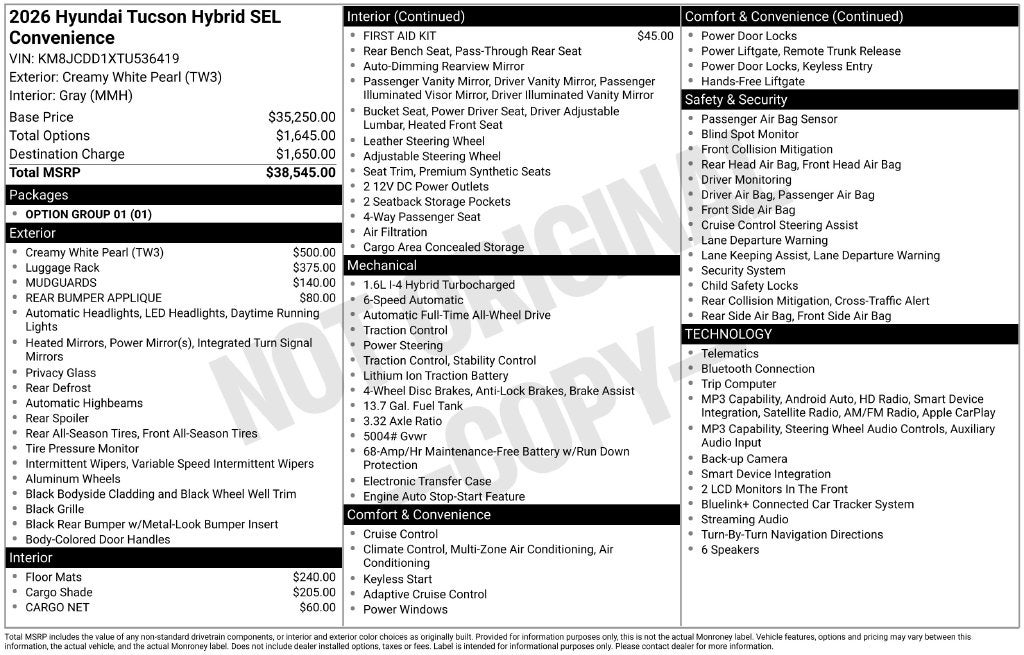 2026 Hyundai TUCSON HYBRID SEL Convenience