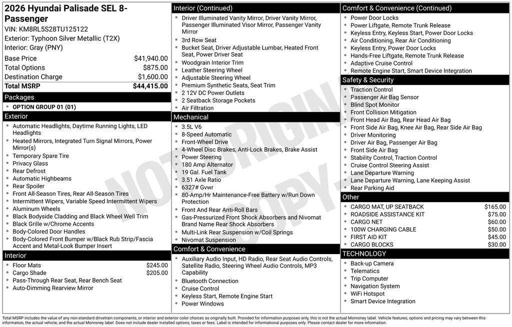 2026 Hyundai PALISADE SEL 8 Passenger