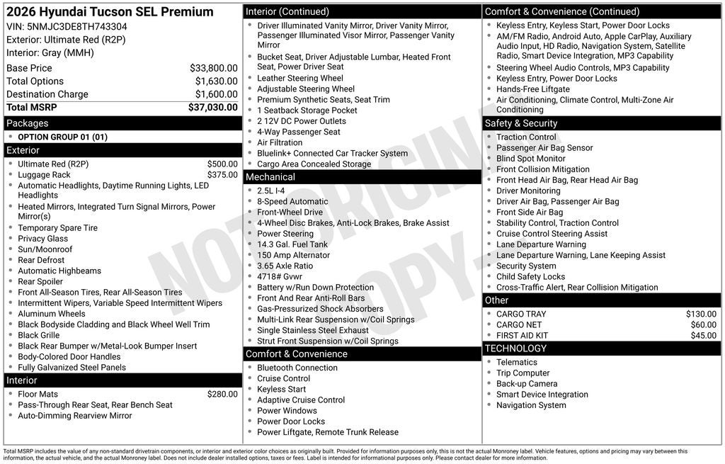 2026 Hyundai TUCSON SEL Premium FWD