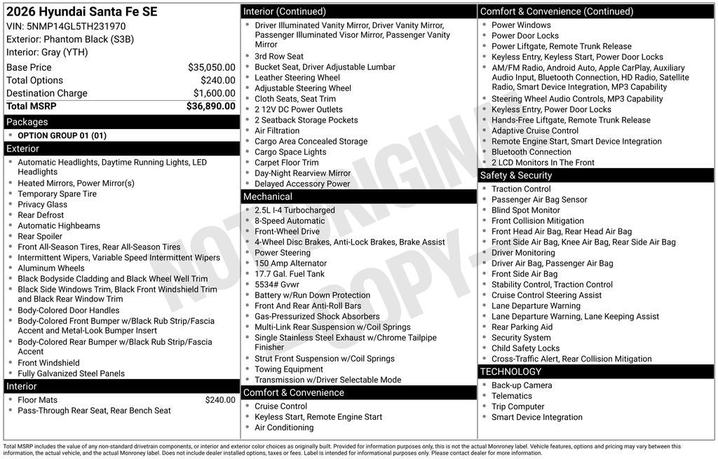 2026 Hyundai SANTA FE SE FWD