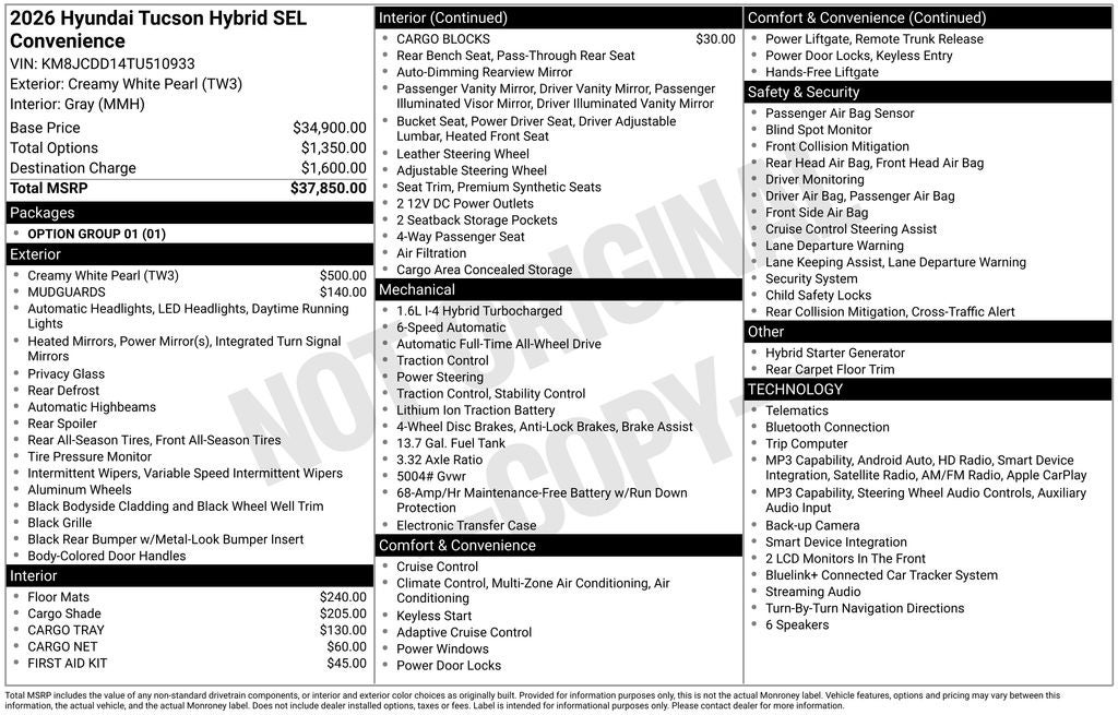 2026 Hyundai TUCSON HYBRID SEL Convenience