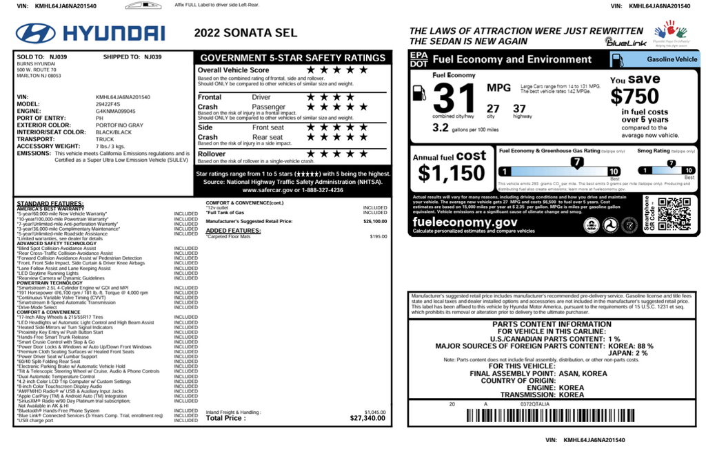 2022 Hyundai SONATA SEL