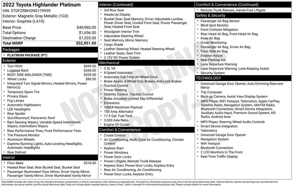 2022 Toyota Highlander Platinum