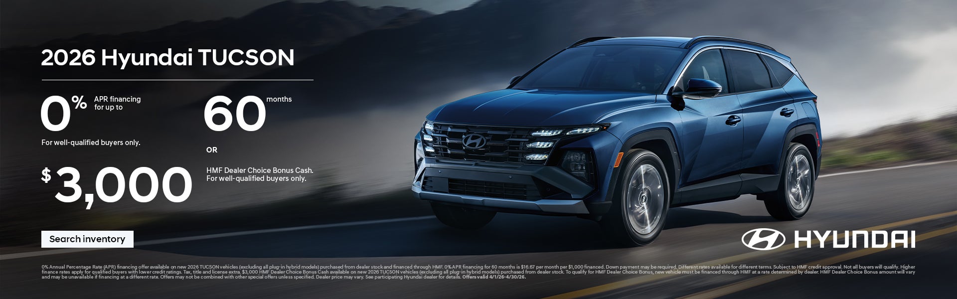 2026 Hyundai Tucson APR or Bonus Cash Offer